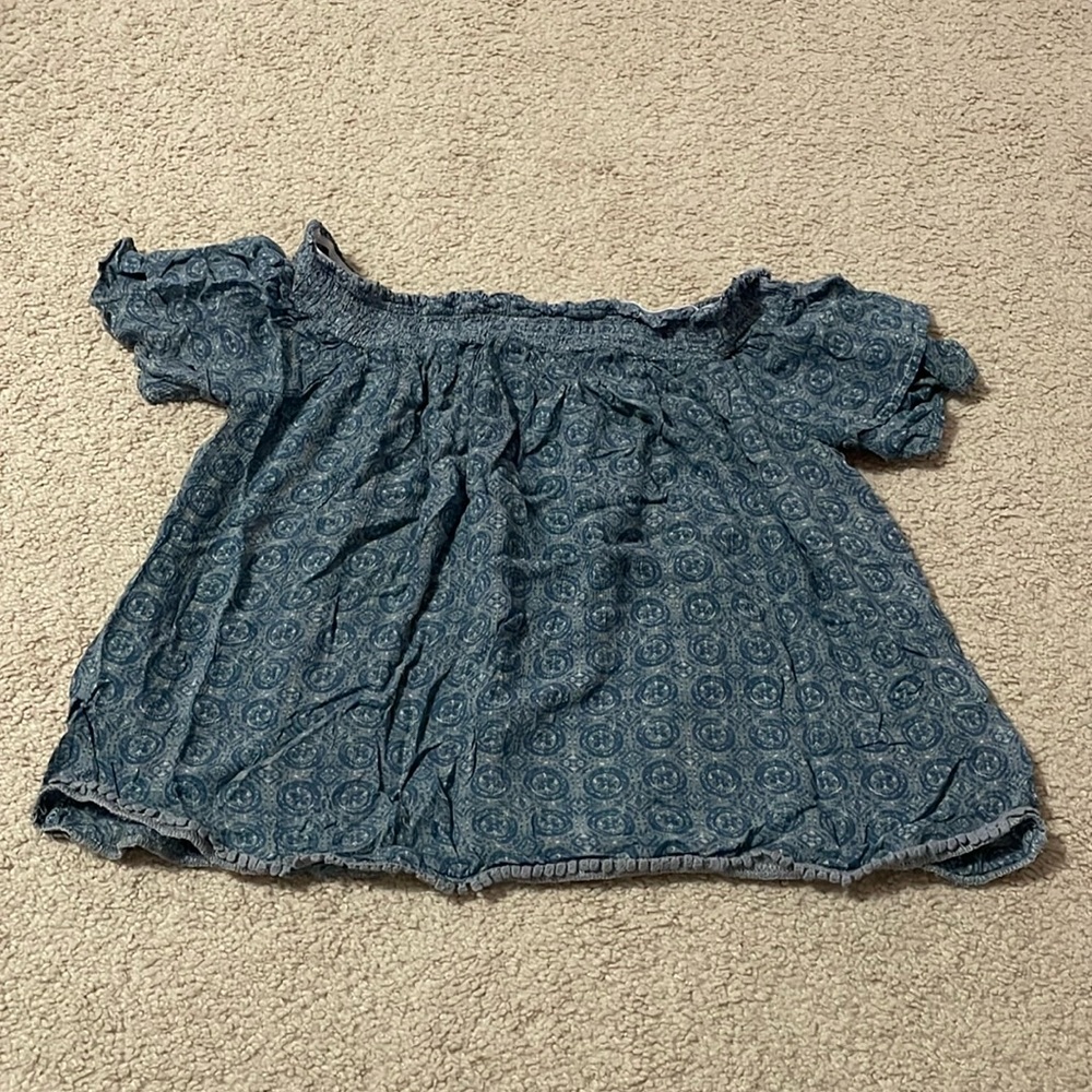Rewind Blue Cold Shoulder Top with Ruffled Arms